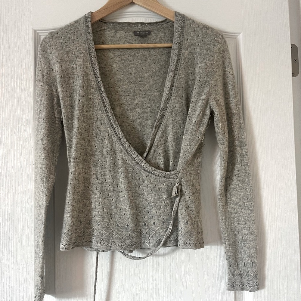 Ann Taylor Heather Gray Wrap V-Neck Sweater